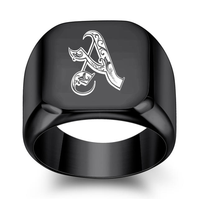 18mm black color stainless steel initial letter finger rings for men