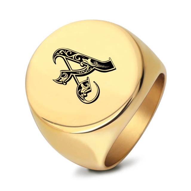22mm initial letter signet rings stainless steel rings for men
