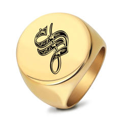 22mm initial letter signet rings stainless steel rings for men
