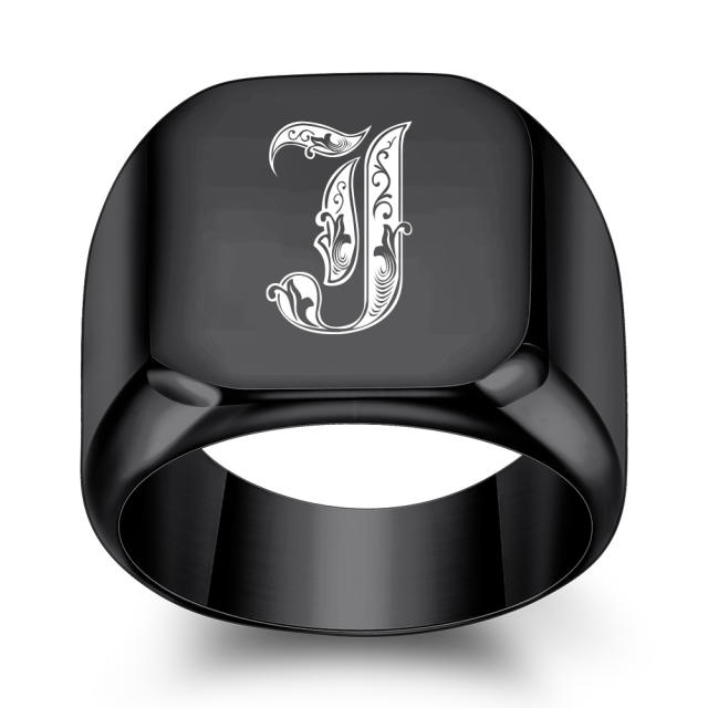 18mm black color stainless steel initial letter finger rings for men