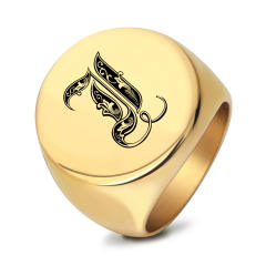 22mm initial letter signet rings stainless steel rings for men