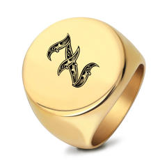 22mm initial letter signet rings stainless steel rings for men