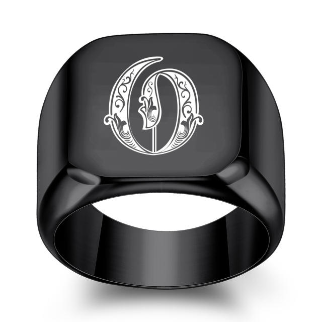 18mm black color stainless steel initial letter finger rings for men