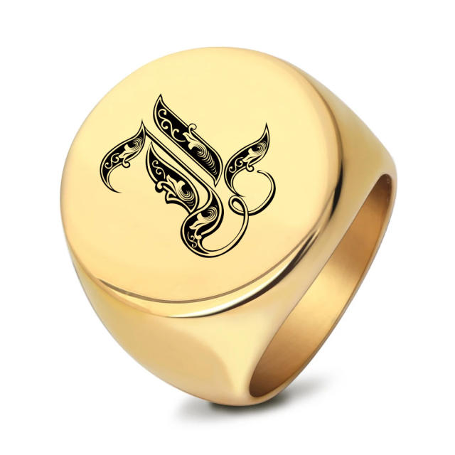 22mm initial letter signet rings stainless steel rings for men