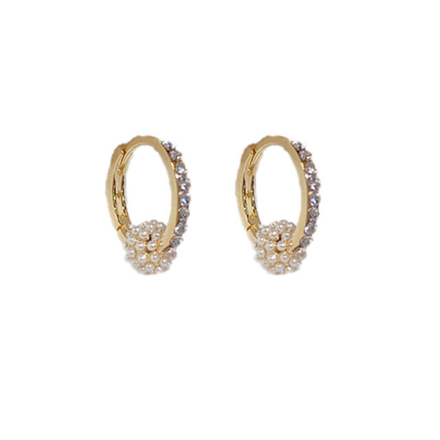 Elegant seed bead ball bead real gold plated copper small hoop earrings