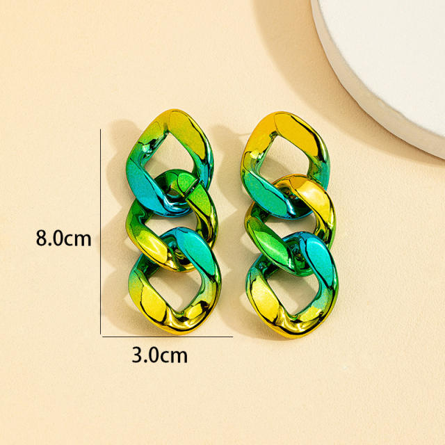 Chunky green color acrylic chain earrings
