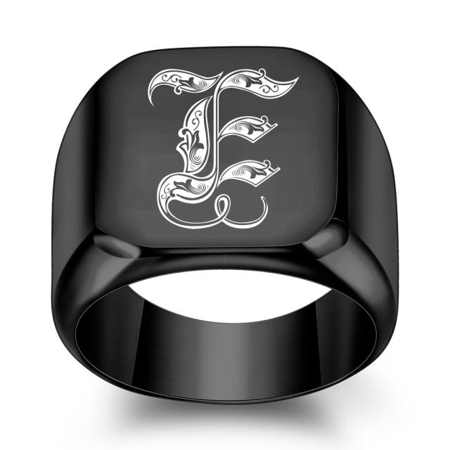 18mm black color stainless steel initial letter finger rings for men