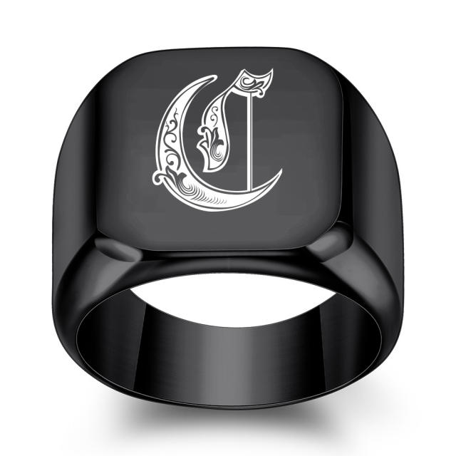 18mm black color stainless steel initial letter finger rings for men