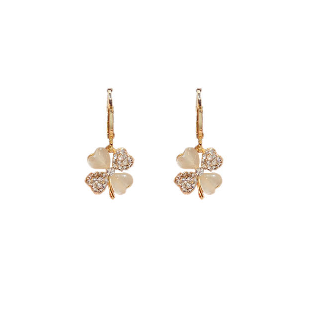 Sweet opal stone clover gold plated copper earrings
