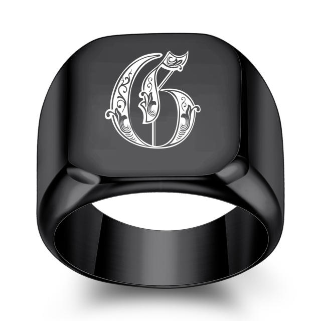18mm black color stainless steel initial letter finger rings for men