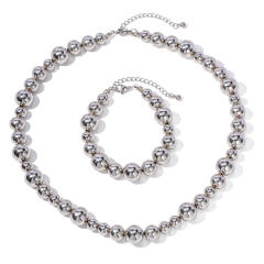 INS easy match silver color chunky ball bead stainless steel necklace set