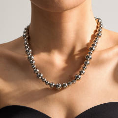 INS easy match silver color chunky ball bead stainless steel necklace set