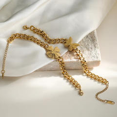 Chunky butterfly clover stainless steel chain bracelet
