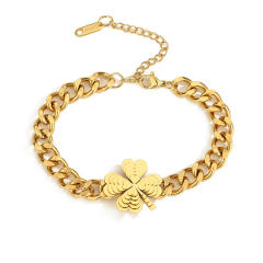 Chunky butterfly clover stainless steel chain bracelet