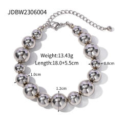 INS easy match silver color chunky ball bead stainless steel necklace set