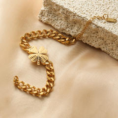 Chunky butterfly clover stainless steel chain bracelet