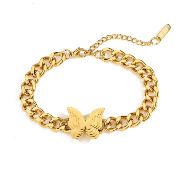 Chunky butterfly clover stainless steel chain bracelet