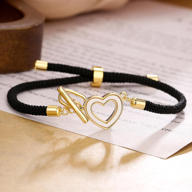Concise easy match heart colorful rope bracelet
