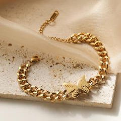 Chunky butterfly clover stainless steel chain bracelet