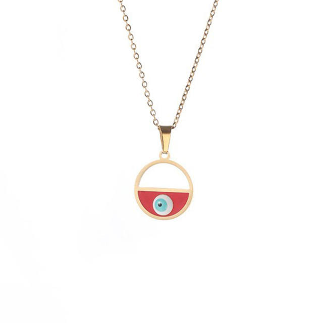 INS color enamel evil eye pendant stainless steel necklace
