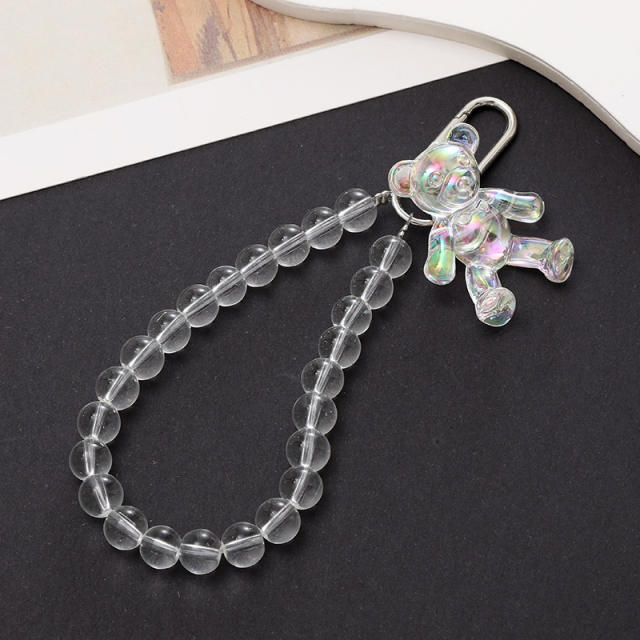Sweet acrylic bead cute bear heart keychain bag accessory