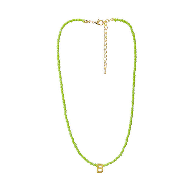 Summer fresh green color seed bead Initial letter B choker necklace
