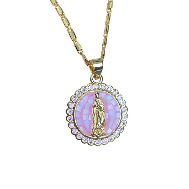 Summer colorful shell colorful lady of Guadalupe coin pendant copper necklace