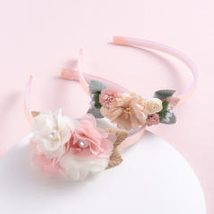 INS sweet pink color fabric flower headband