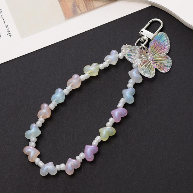 Sweet acrylic bead cute bear heart keychain bag accessory