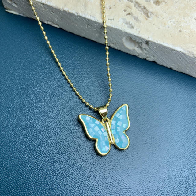 Korean fashion colorful shell butterfly pendant copper necklace