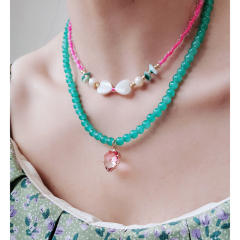 Y2K ins pink color water pearl beaded choker necklace