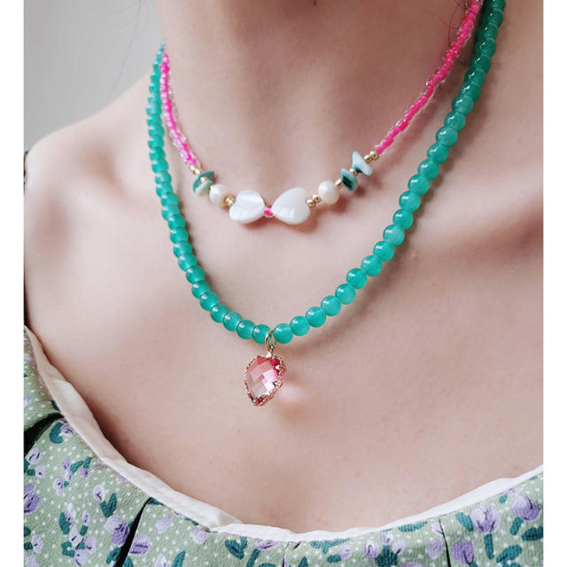 Y2K ins pink color water pearl beaded choker necklace