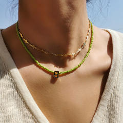 Summer fresh green color seed bead Initial letter B choker necklace