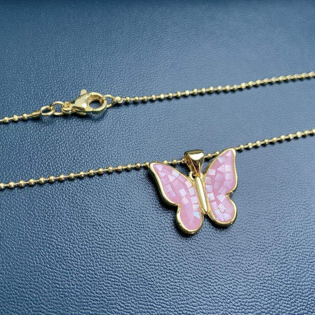 Korean fashion colorful shell butterfly pendant copper necklace