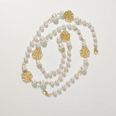 Chic pearl bead hollow camellia women glasses chain