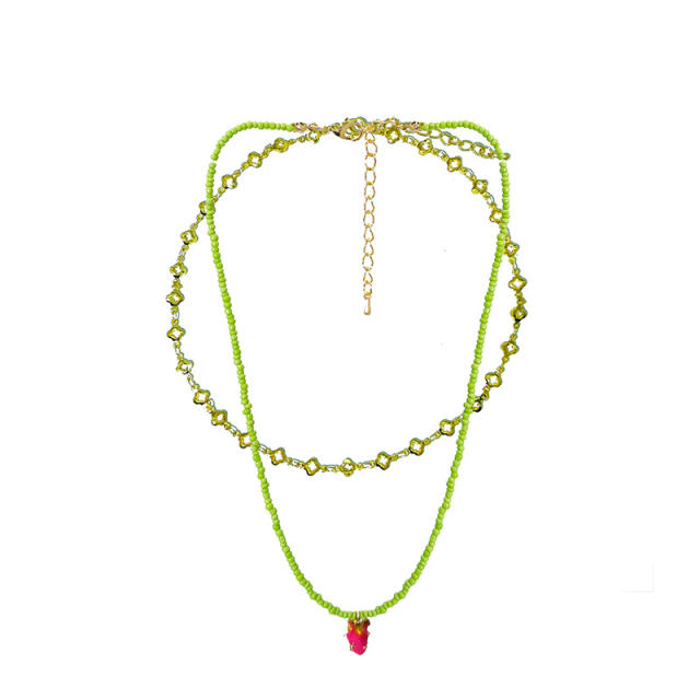 Summer fresh green color seed bead choker necklace