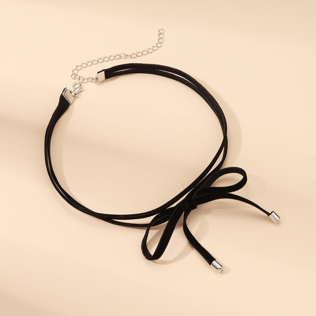 Gothic black color velvet bow choker necklace
