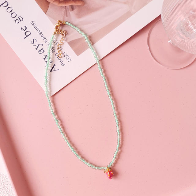 Y2K ins pink color water pearl beaded choker necklace