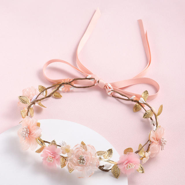 INS sweet pink color fabric flower headband
