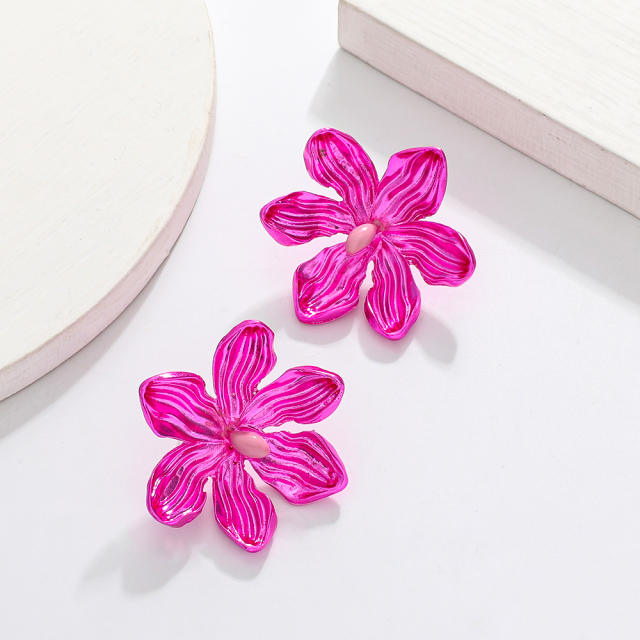 Chunky bloom flower petal colorful earrings for women