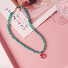 Y2K ins pink color water pearl beaded choker necklace