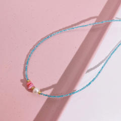 Y2K light blue color beaded choker necklace