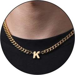 18K gold plated initial letter cuban chain stainless steel necklace