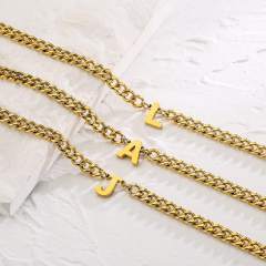 18K gold plated initial letter cuban chain stainless steel necklace