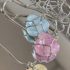 Sweet pink color heart natural stone barbie necklace