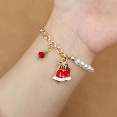 2023 cute color enamel charm faux pearl bead christmas bracelet