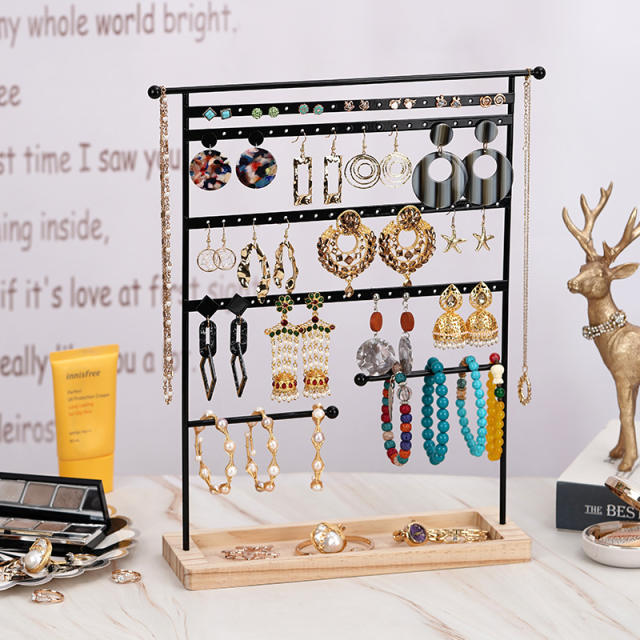 7 layer 80 holes black metal material jewelry display stand