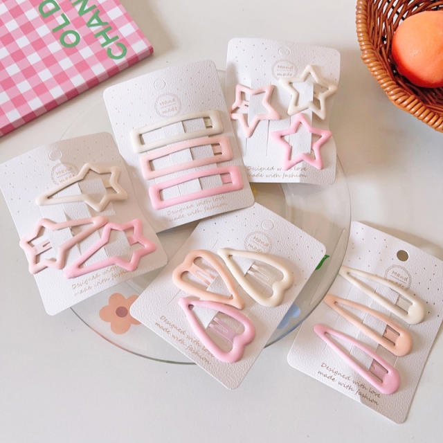 Sweet pink color snap hair clips set for kids