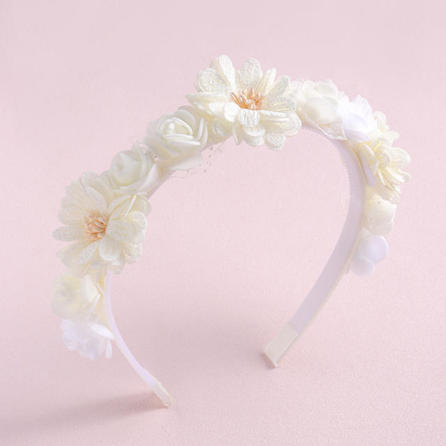 INS sweet pink color fabric flower headband