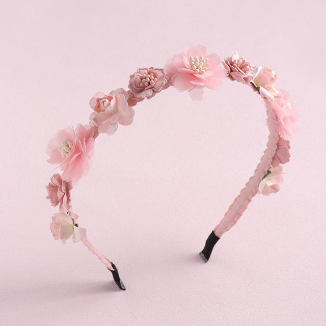 INS sweet pink color fabric flower headband